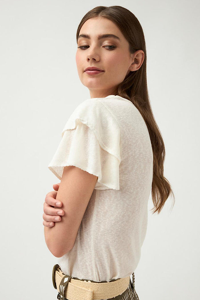 NORBERTA FLUTTER SLEEVE T-SHIRT - NATURAL