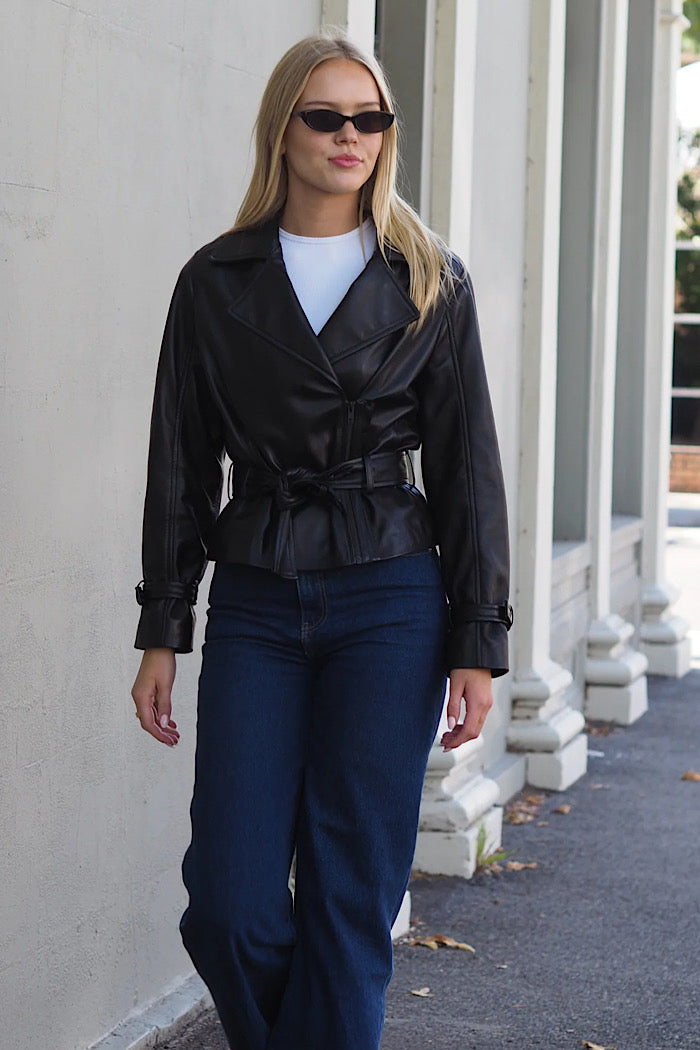 ELYSE BIKER LEATHER JACKET - BLACK