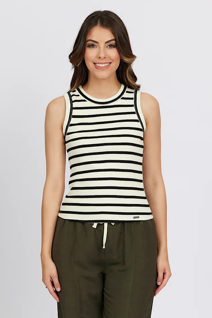 TRUE TANK - BLACK/ECRU STRIPE