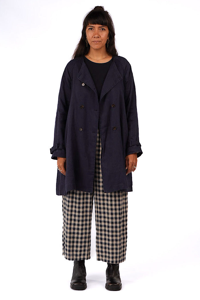 BERG FRENCH LINEN COLLARLESS PEACOAT - NAVY