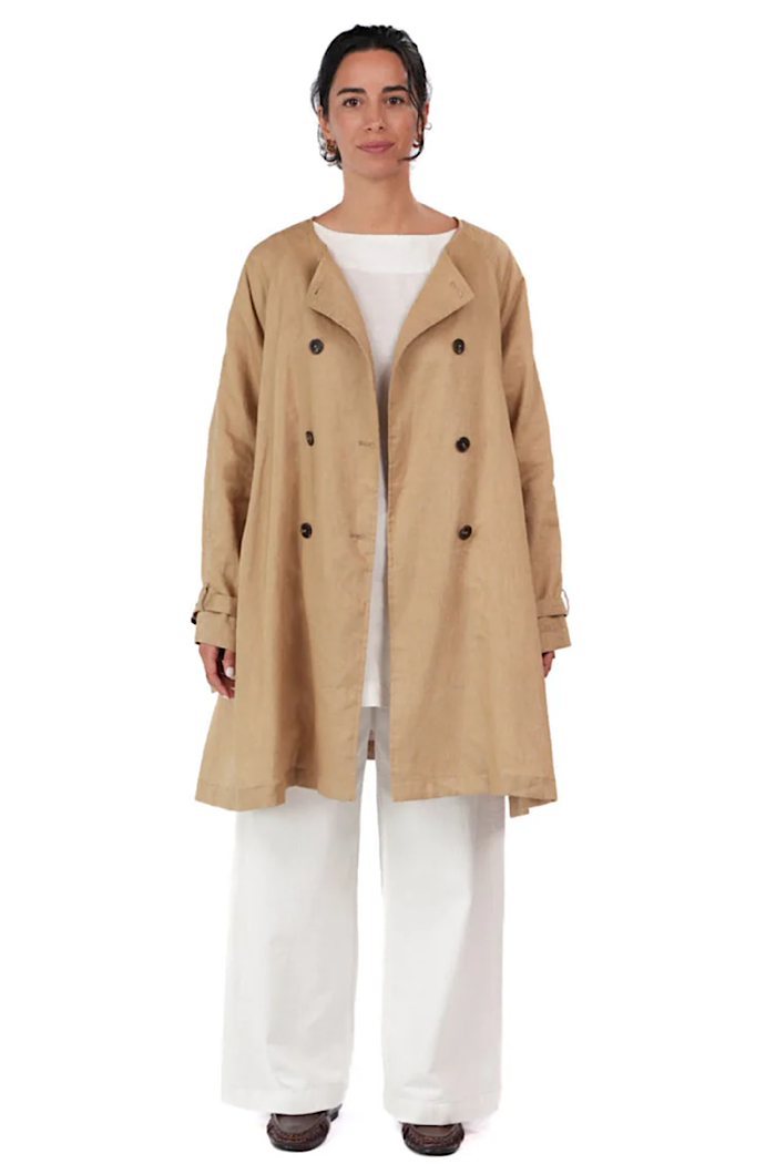 BERG FRENCH LINEN COLLARLESS PEACOAT - CAMEL