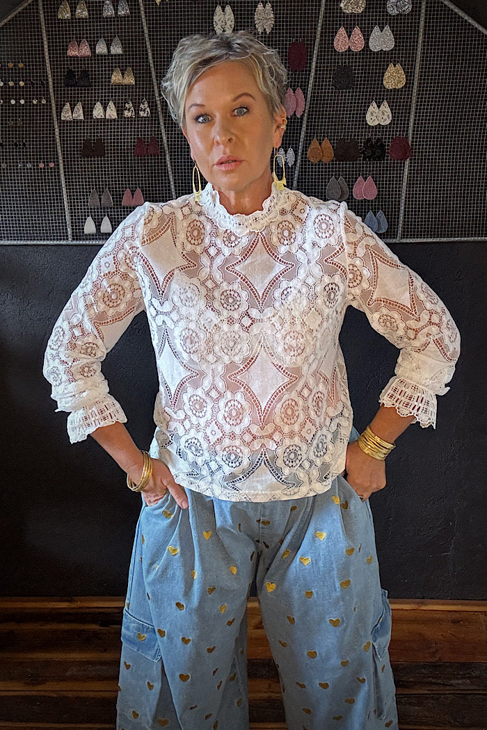 LA BOHEME GIRLS EZRA PANT DENIM HEARTS -