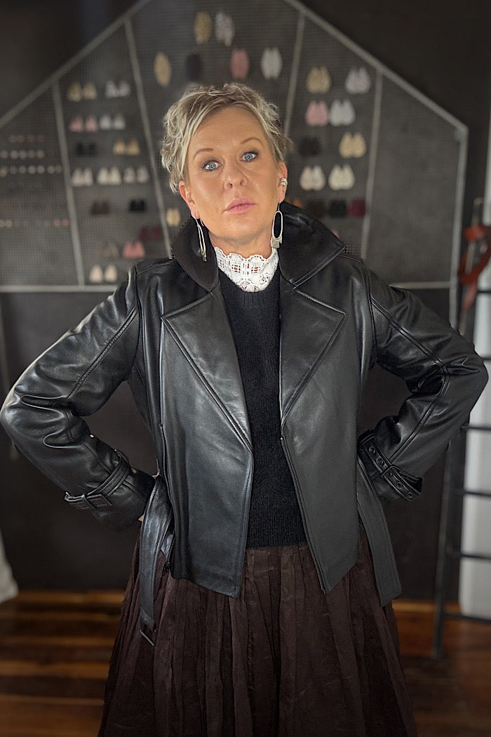 ELYSE BIKER LEATHER JACKET - BLACK