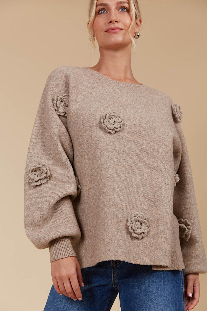 MIRU FLOWER JUMPER - TAUPE