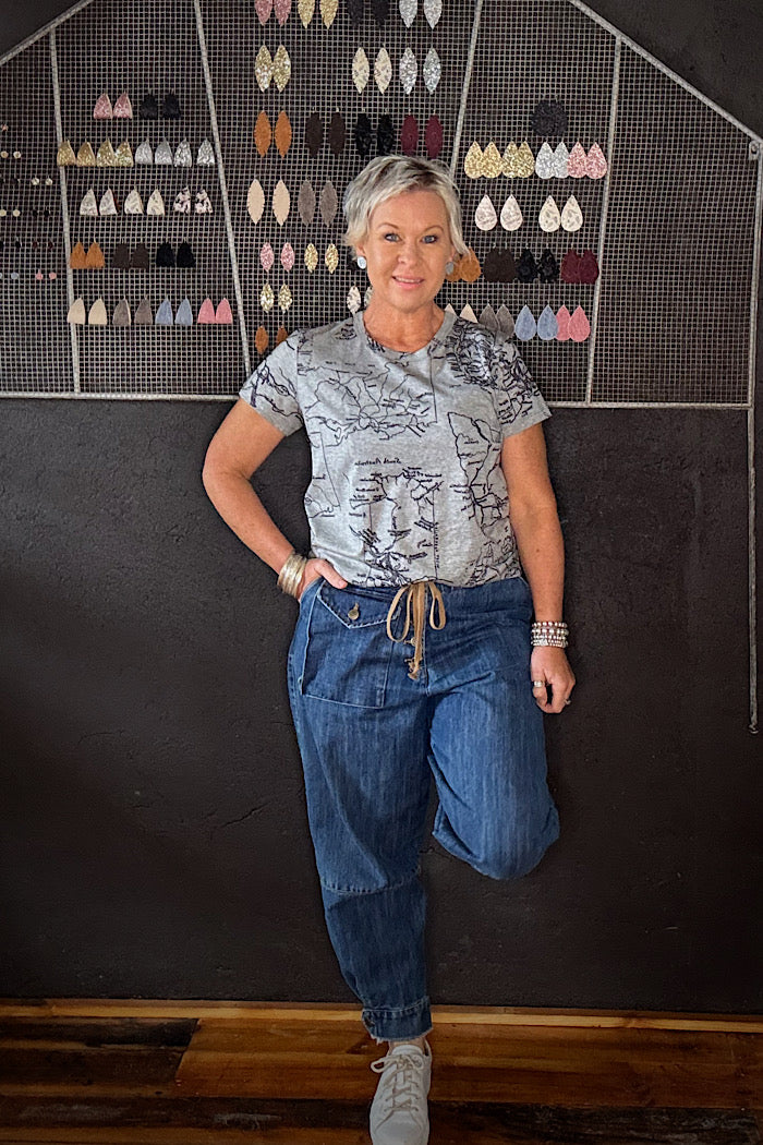 CIRCULAR BY MAUD ALICE DAINTY NAVIGATOR TEE - MAPS ON GREY MARLE