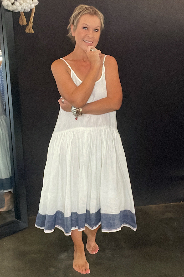HIGH TEA SLIP DRESS SHORT -GAUZE LINEN - BLUE HEM