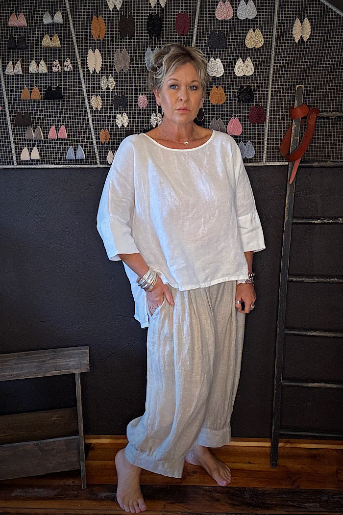 MONTAIGNE CHECK DESI LINEN PANTS - NATURAL