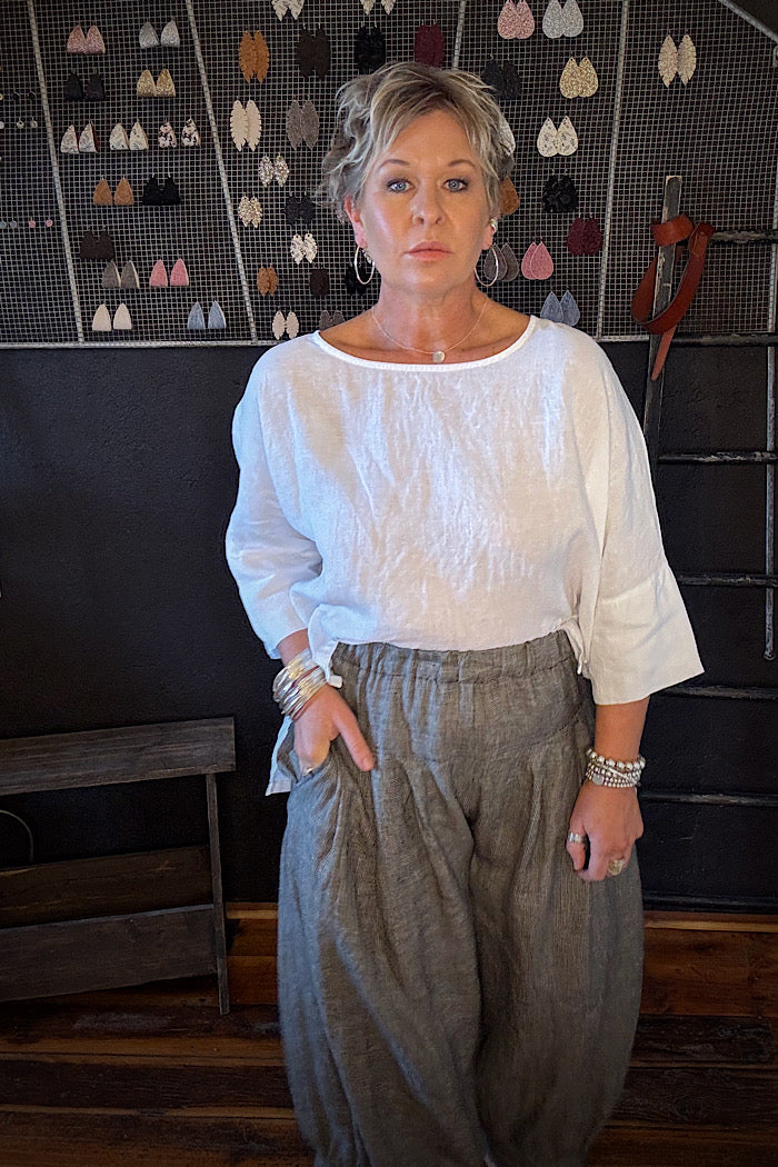 MONTAIGNE CHECK DESI LINEN PANTS - BLACK