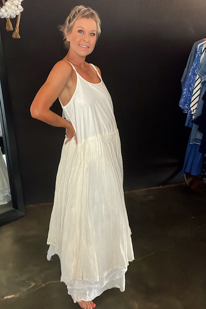 AMELIE LONG TUTU SLIP DRESS - WARM WHITE