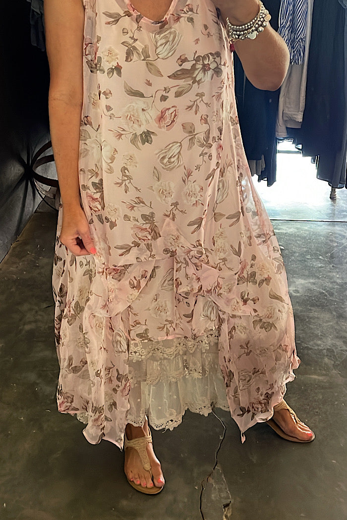 CHIFFON ANNABELLA DRESS - PINK PEONY