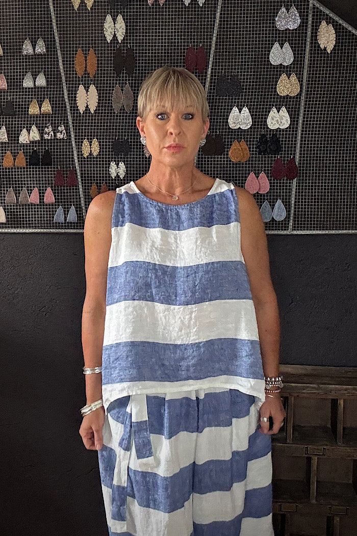 TAJI LINEN TOP - BLUE STRIPE