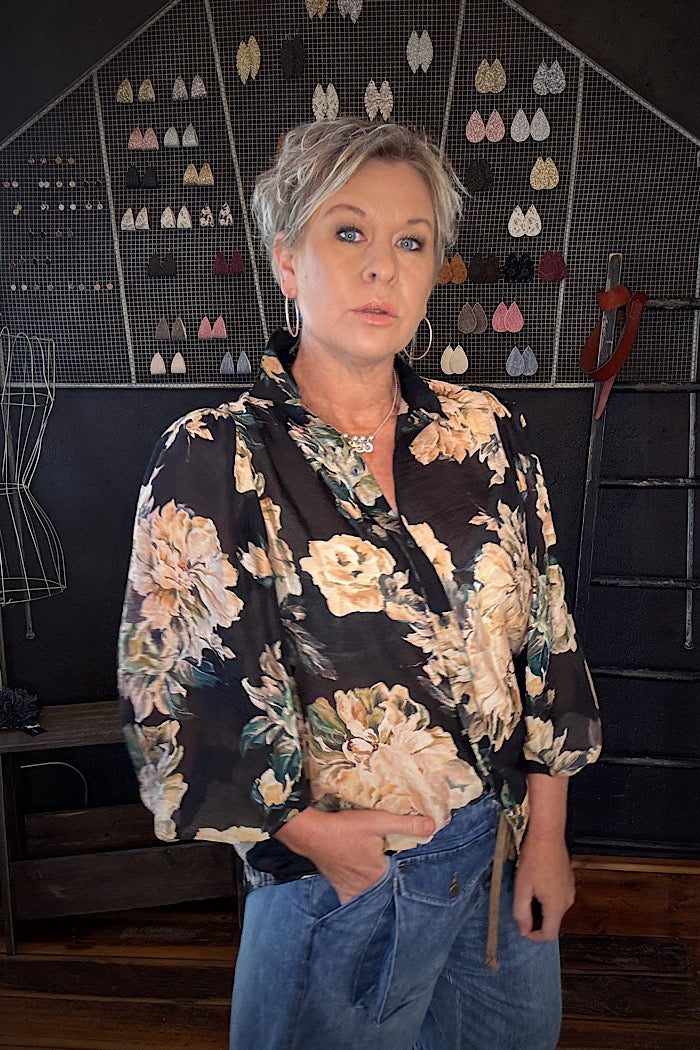 SOPHIA SHIRT - BLACK FLORAL