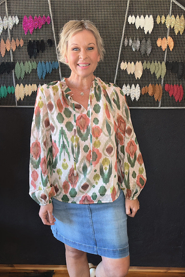 FLOWY SWISS DOT CHIFFON BLOUSE - VINE
