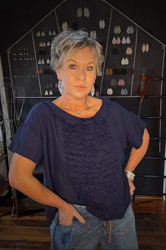 JUA LINEN TOP - INDIGO