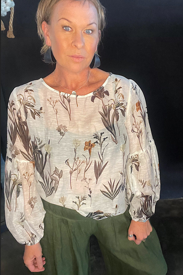 COURTNEY BLOUSE - WHITE BOTANICAL