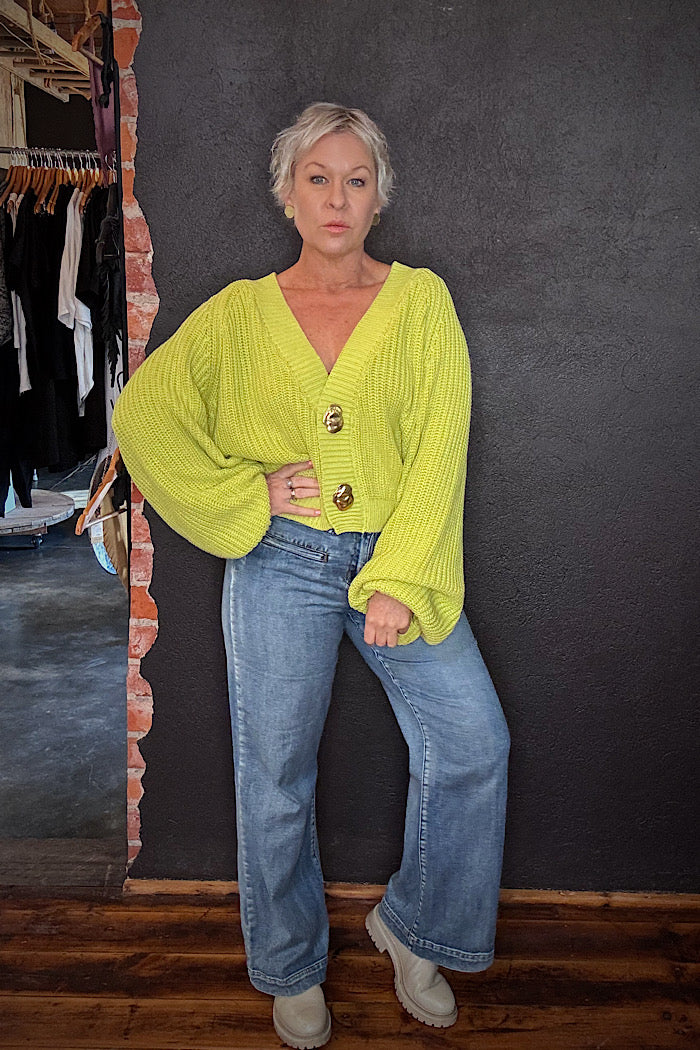 LA BOHEME GIRLS CROPPED ELSIE CARDI - MATCHA