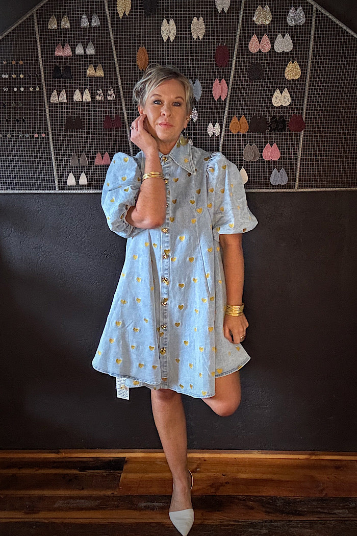 LA BOHEME GIRLS PEYTON MINI DRESS DENIM HEARTS