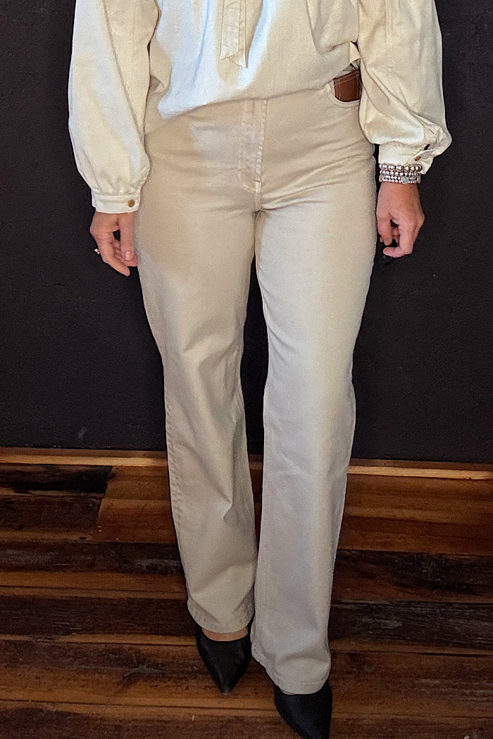 KIREINA BONNIE LEATHER POCKET JEANS - SAND