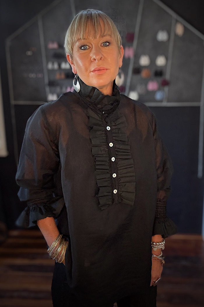 ODILE COTTON SILK BLOUSE - BLACK