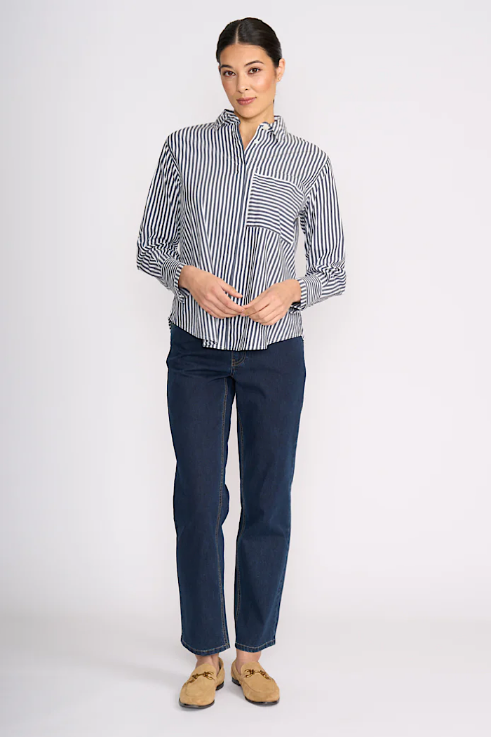 SEW DIRECTIONAL SHIRT - NAVY WIDE STRIPE