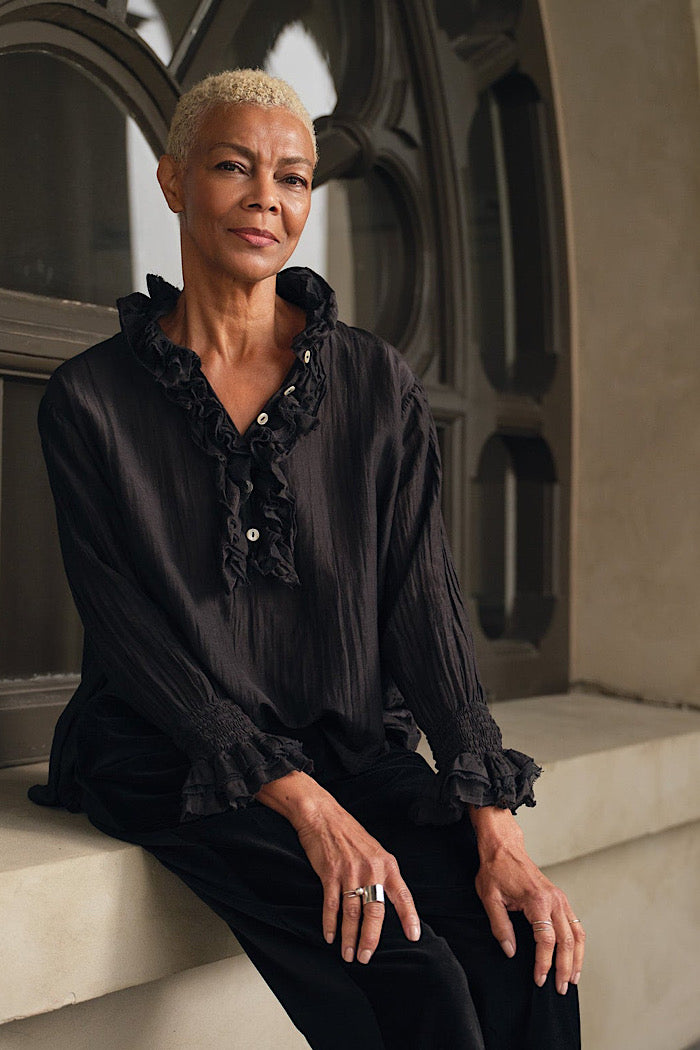 ODILE COTTON SILK BLOUSE - BLACK