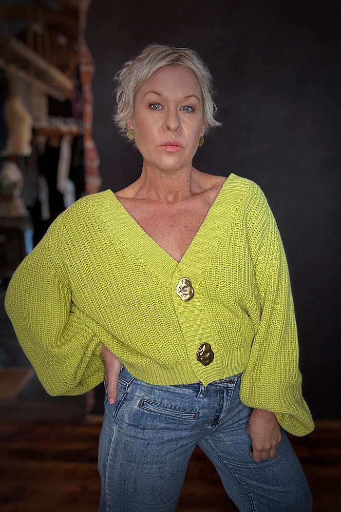 LA BOHEME GIRLS CROPPED ELSIE CARDI - MATCHA