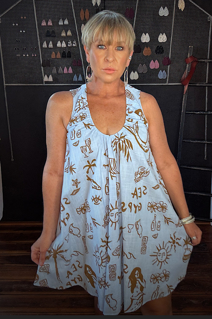 STACEY GATHERED MINI DRESS - SEA GYPSY