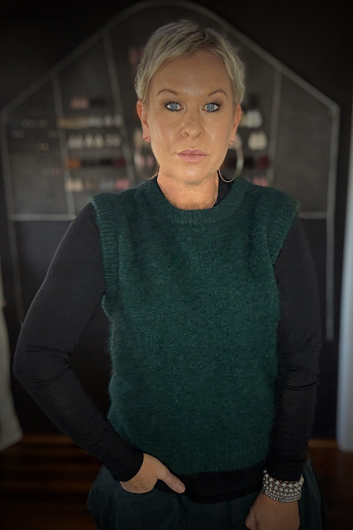 OLGA DE POLGA ASPEN KNIT ALPACA VEST - TEAL