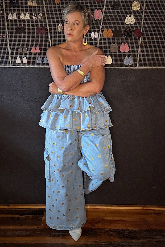 LA BOHEME GIRLS EZRA PANT DENIM HEARTS -