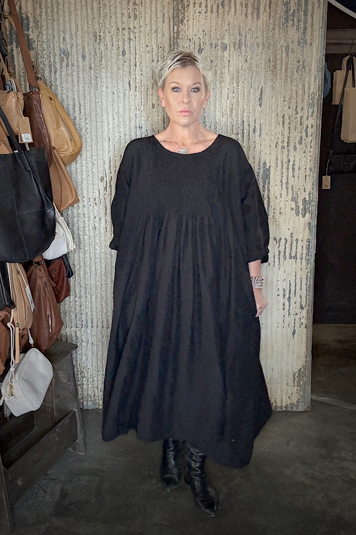 ANNABELLE LINEN DRESS - BLACK