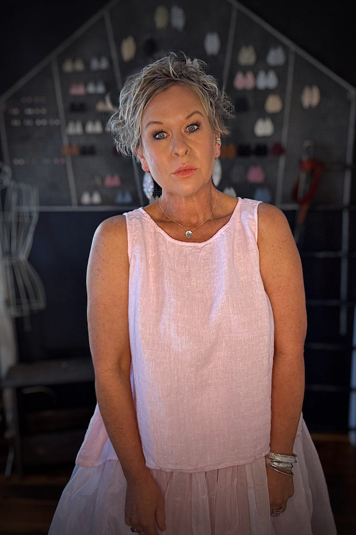 TAJI LINEN TOP - PINK