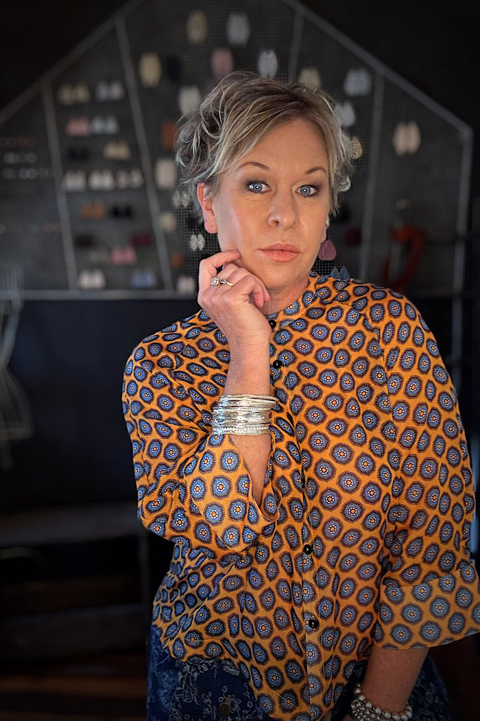 M.A. DAINTY SAMMY SHIRT/BLOUSE - ORANGE/BLUE