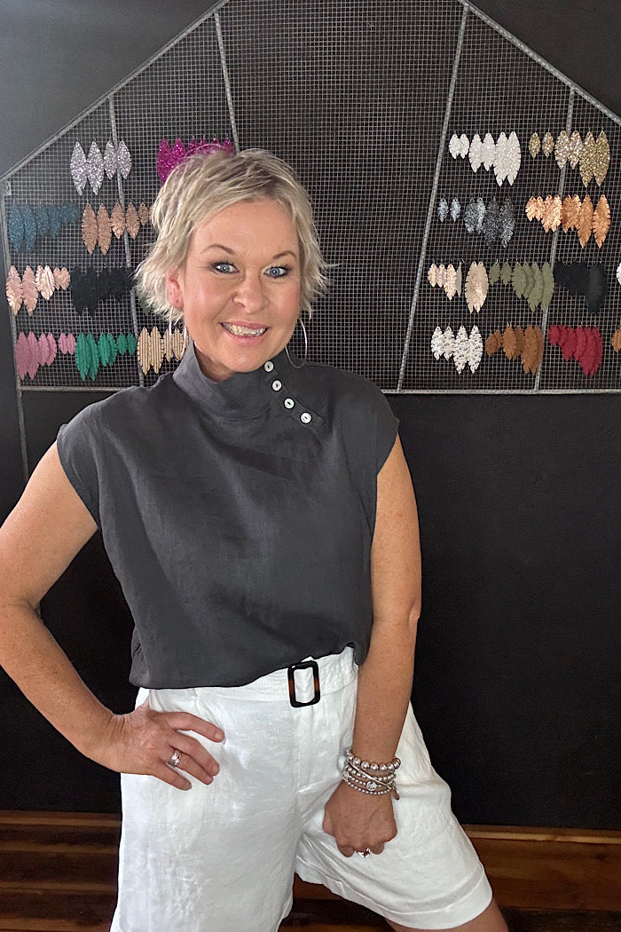 HALCYON BUTTON TOP - OYSTER