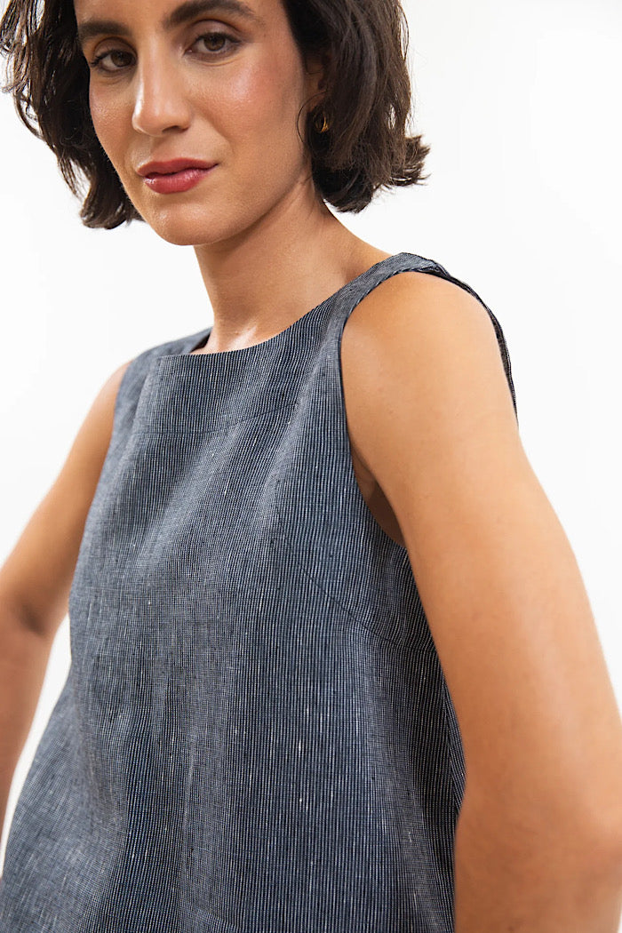ELLIS SHELL TOP - NAVY PINSTRIPE