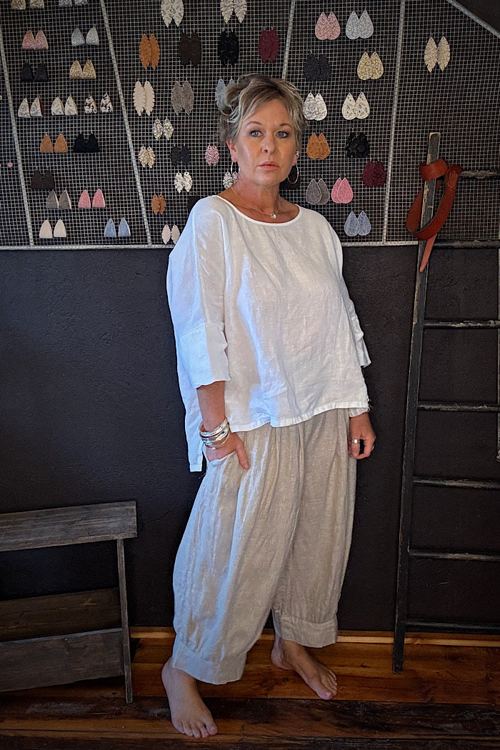 MONTAIGNE CHECK DESI LINEN PANTS - NATURAL
