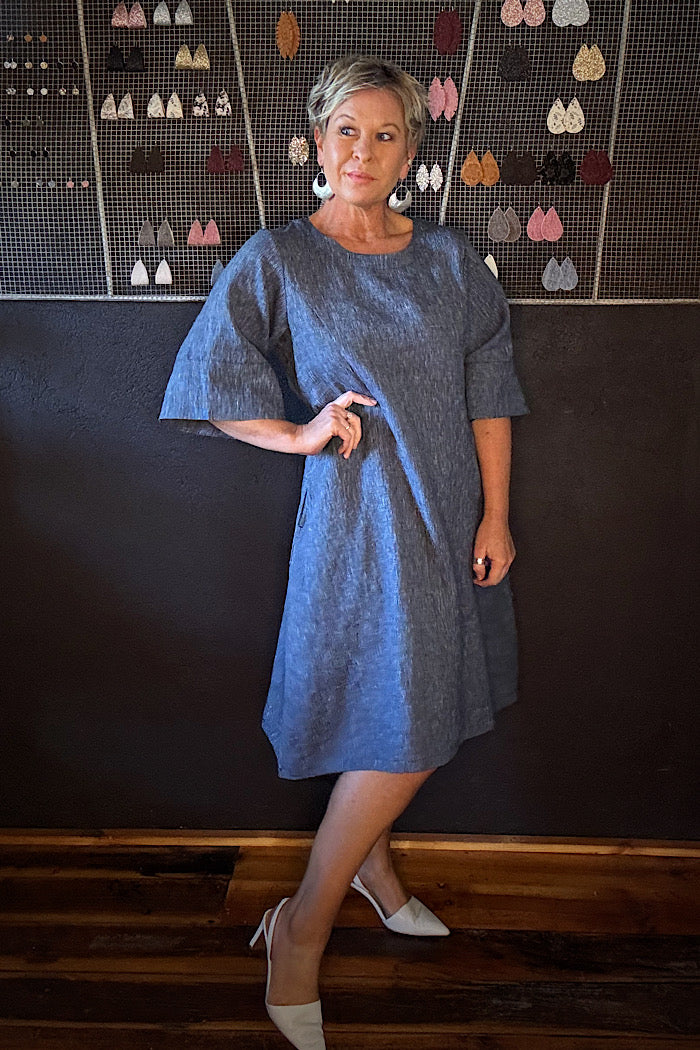 AVERY DRESS - NAVY PINSTRIPE