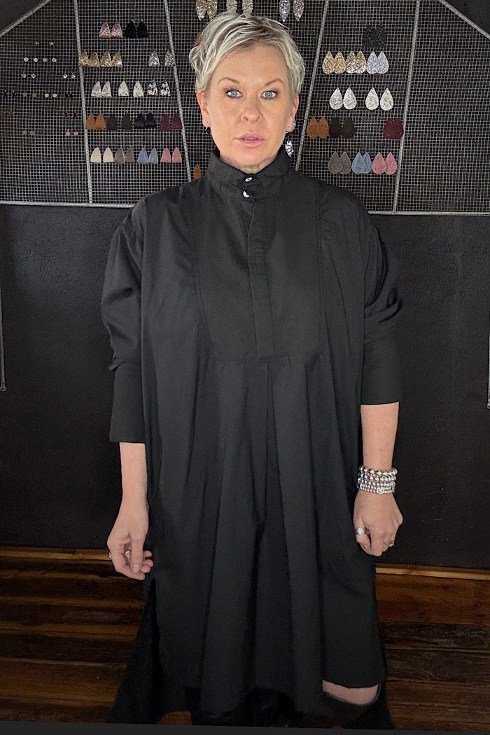 WINIFRED SHIRT DRESS COTTON POPLIN - BLACK