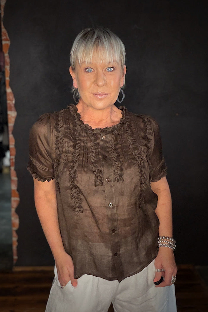 FRILL OF IT BLOUSE - COCOA