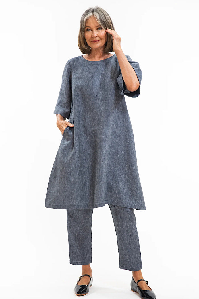 AVERY DRESS - NAVY PINSTRIPE