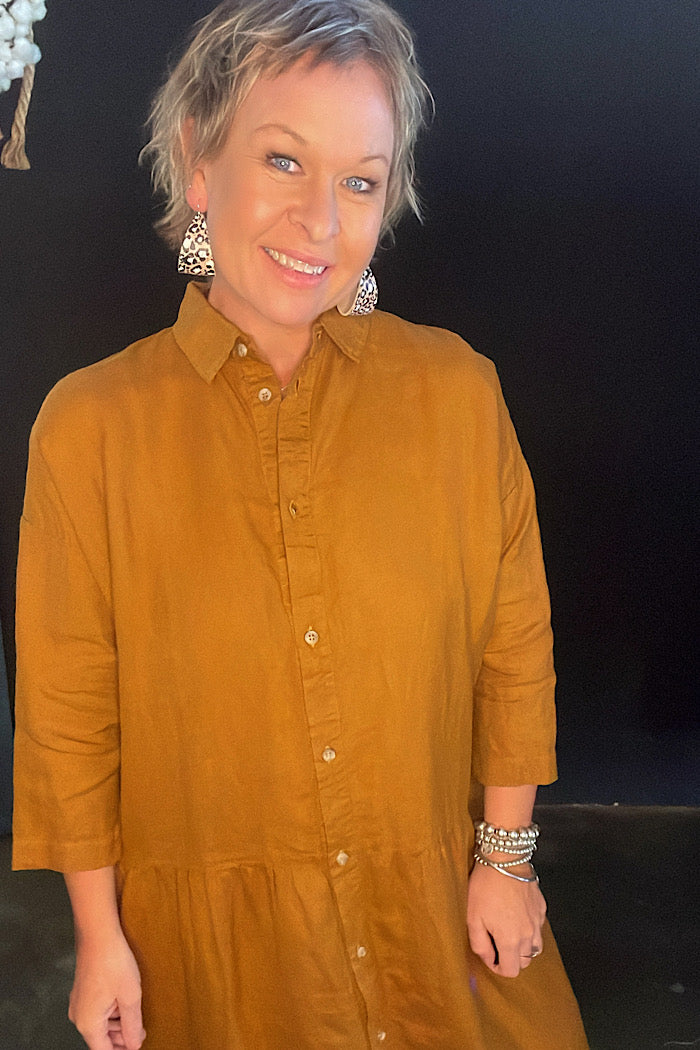 OVERSIZED LINEN DRESS MUSTARD – Mickelloo