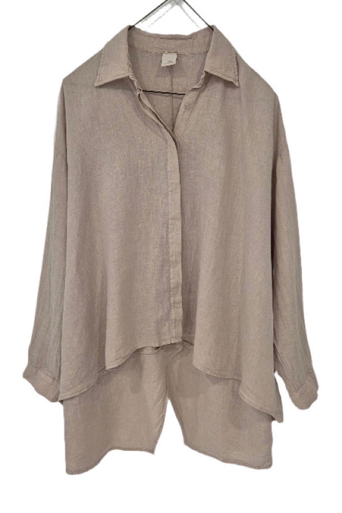 MONTAIGNE FRANCOIS LONG SLEEVE LINEN BUTTON UP SHIRT - NATURAL