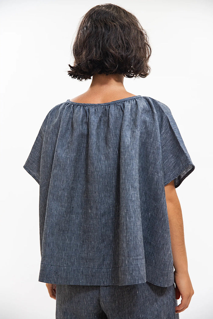 POPPY TOP - NAVY PINSTRIPE