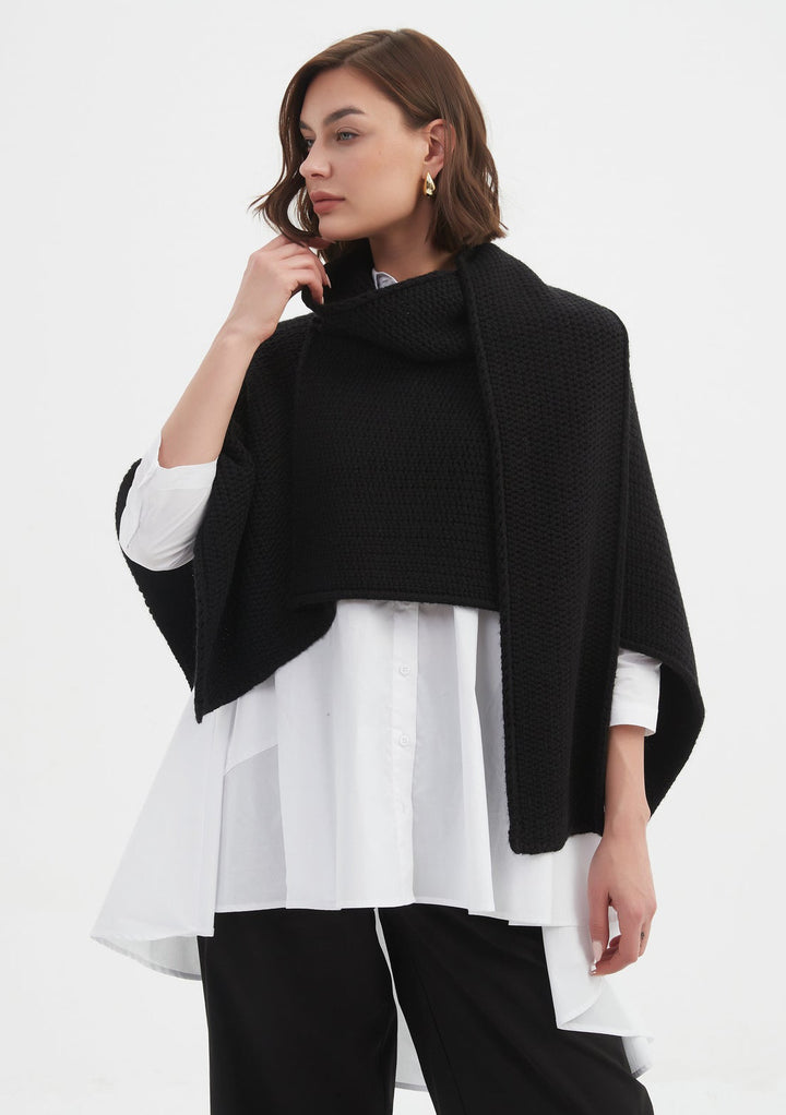 ASYMMETRIC WRAP KNIT - BLACK