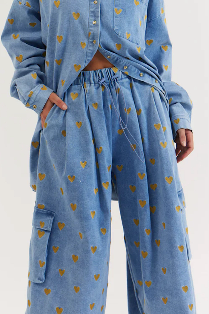 LA BOHEME GIRLS EZRA PANT DENIM HEARTS -