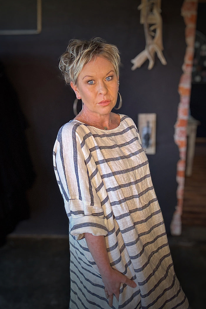 NEWPORT LINEN DRESS - NAUTICAL STRIPE