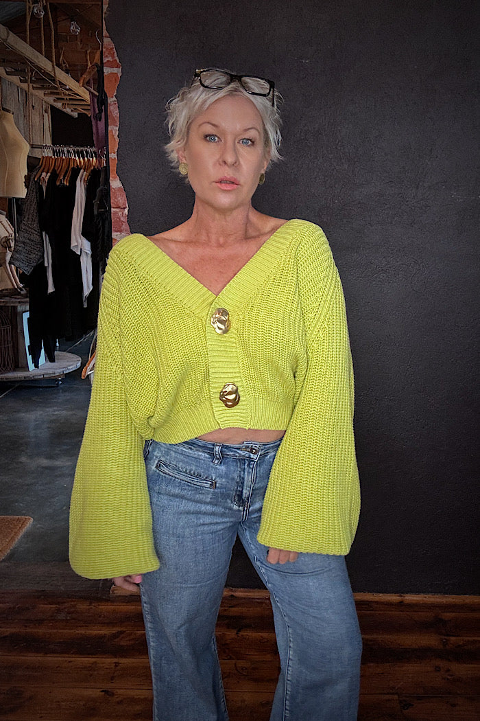 LA BOHEME GIRLS CROPPED ELSIE CARDI - MATCHA