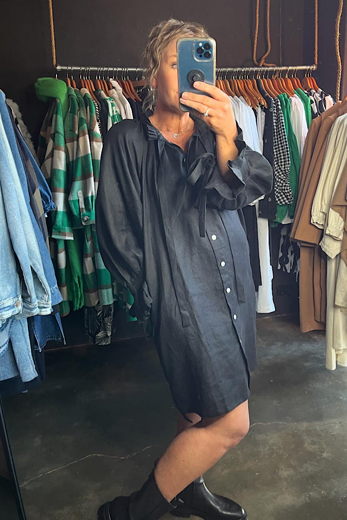 UMA LINEN DRESS - BLACK