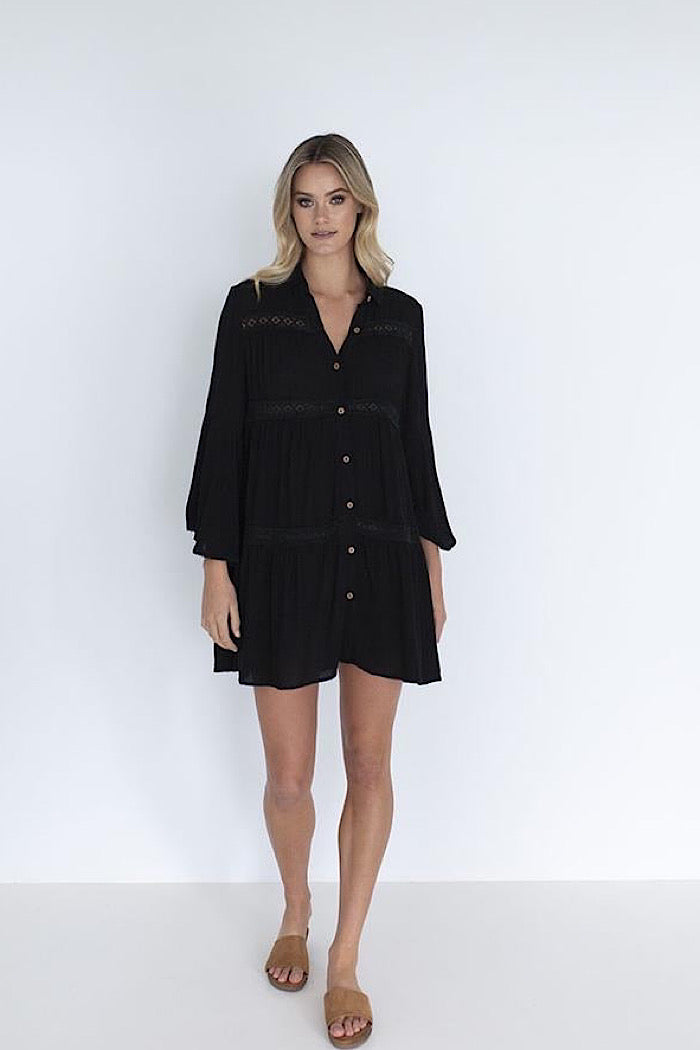 AVISA SHIRT DRESS - BLACK - FINAL CLEARANCE