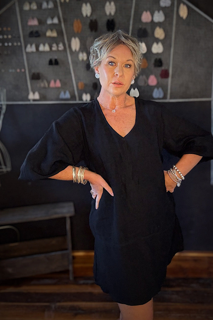 FUNDAMENTAL LINEN EASE DRESS - BLACK