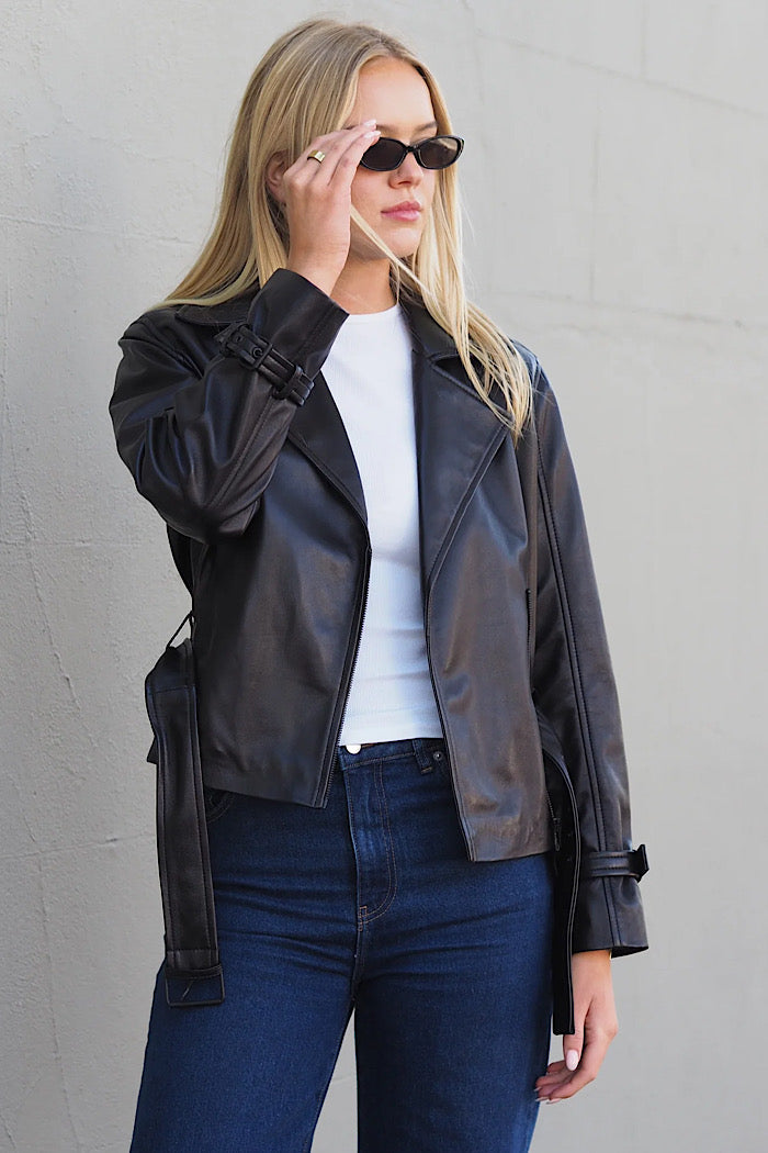 ELYSE BIKER LEATHER JACKET - BLACK